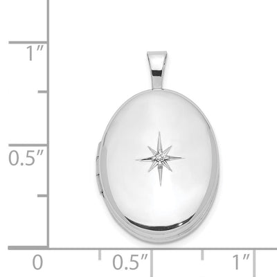 Sterling Silver Rhodium-plated & Diamond Polished Oval Locket, 23.5 x 15mm