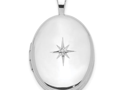 Sterling Silver Rhodium-plated & Diamond Polished Oval Locket