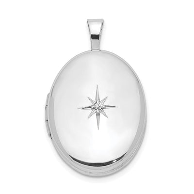 Sterling Silver Rhodium-plated & Diamond Polished Oval Locket, 23.5 x 15mm