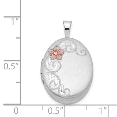 Sterling Silver Rhodium-plated Enamel Floral Oval Locket