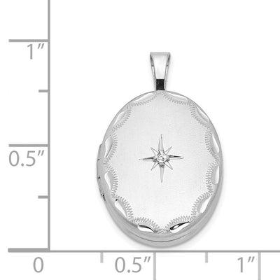Sterling Silver Rhodium-plated & Diamond Side Scallops Oval Locket