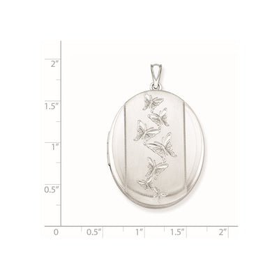 Sterling Silver Rhodium-plated Butterflies Oval Locket