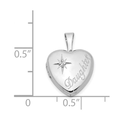 Sterling Silver Rhodium-plated & Diamond Daughter Heart Locket