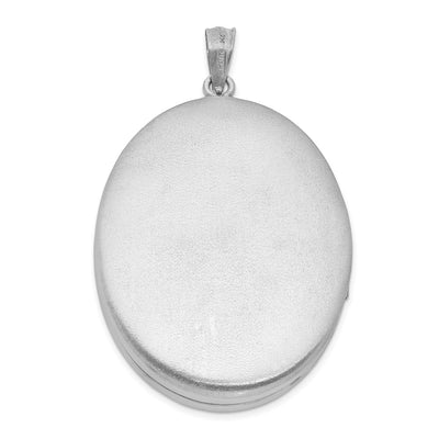 Sterling Silver Rhod-plated Satin & Polished Enamel Rose Oval Locket