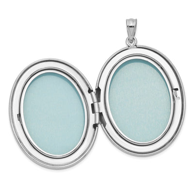 Sterling Silver Rhodium-plated & Diamond Polished Oval Locket, 40 x 27.6mm