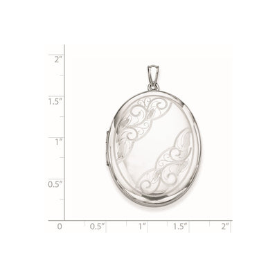 Sterling Silver Rhodium-plated W/ Side Swirls Oval Locket