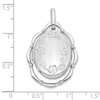 Sterling Silver Rhodium-plated Floral Oval Locket