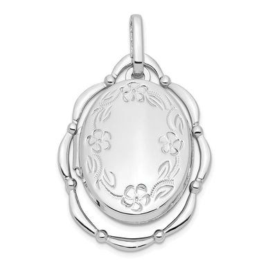 Sterling Silver Rhodium-plated Floral Oval Locket