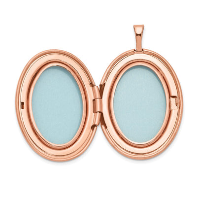 Sterling Silver Rose Gold-plated Leaf Border Oval Locket