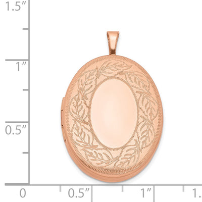 Sterling Silver Rose Gold-plated Leaf Border Oval Locket