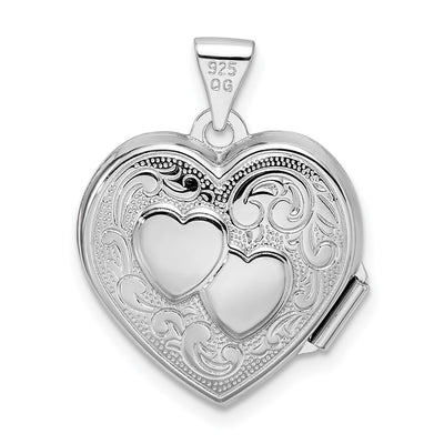 Sterling Silver Rhod-plated 2-Heart Design Reversible Heart Locket