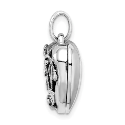 Sterling Silver Antiqued Filigree Top Polished Back Heart Locket