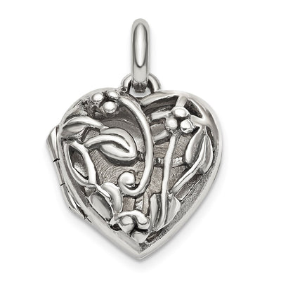 Sterling Silver Antiqued Filigree Top Polished Back Heart Locket