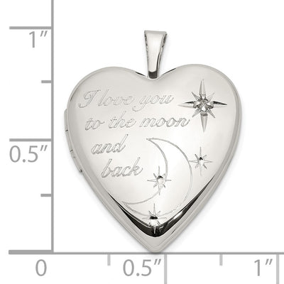 Sterling Silver Rhod-pltd LOVE TO THE MOON Diamond Heart Locket