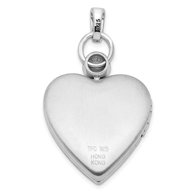 Sterling Silver Rhodium-plated Heart Dia. Accent D/C Satin Locket