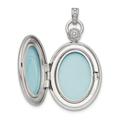 Sterling Silver Rhodium-plated Oval Diamond Accent Satin Locket