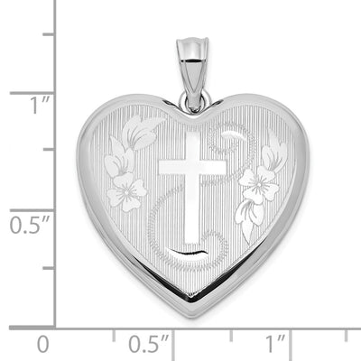 Sterling Silver Rhodium-plated D/C Cross Ash Holder Heart Locket