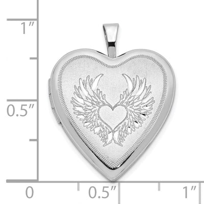 Sterling Silver Rhod-pltd Satin/Polished Heart w/Wings Heart Locket