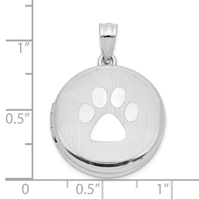 Sterling Silver Rhodium Grooved & Polished Pawprint Round Locket
