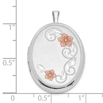 Sterling Silver RH Satin / Polished Enameled Flower D/C Oval Locket