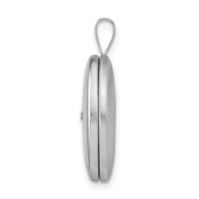 Sterling Silver Rhod-plated Diamond Satin & Polished Heart Oval Locket