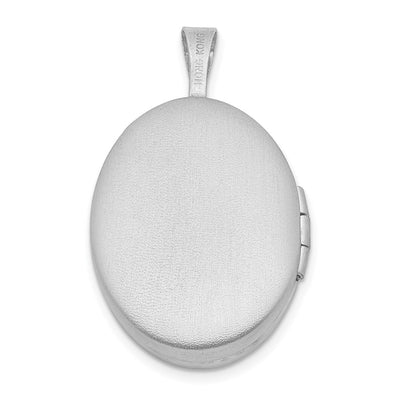 Sterling Silver Rhod-plated Diamond Satin & Polished Heart Oval Locket