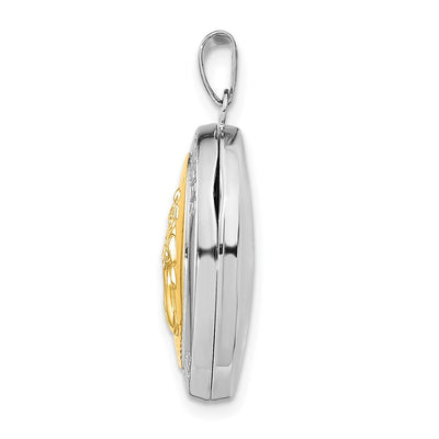 Sterling Silver RH-pltd w/Yellow Rhod St Christopher Oval Locket