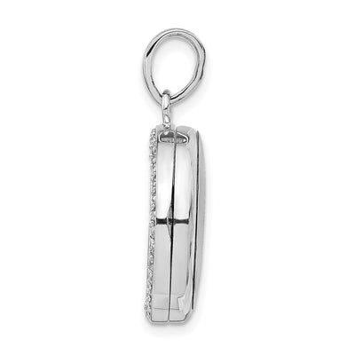 Sterling Silver Rhodium-plated Polished CZ Circle Locket