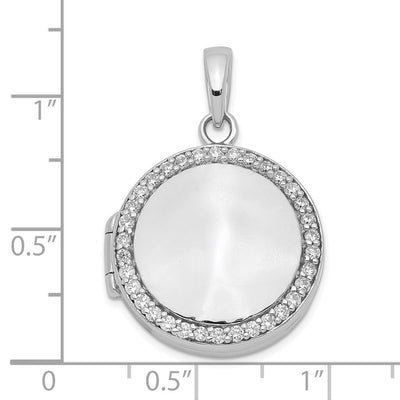 Sterling Silver Rhodium-plated Polished CZ Circle Locket