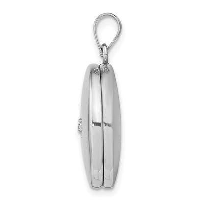 Sterling Silver Rhodium-plated Diamond Polished Round Locket