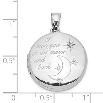 Sterling Silver Rh-pltd Diamond LOVE TO THE MOON Round Locket