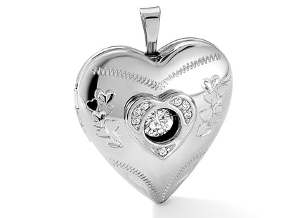 Sterling Silver Rhodium-plated Diamond & Vibrant CZ Heart Locket