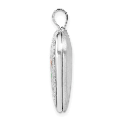 Sterling Silver Rhodium-plated Enameled Rose Ash Holder Heart Locket, 30 x 23.75mm