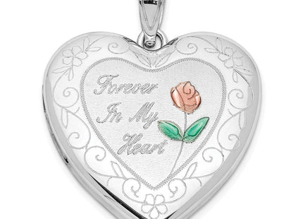 Sterling Silver Rhodium-plated Enameled Rose Ash Holder Heart Locket (Style QLS985)