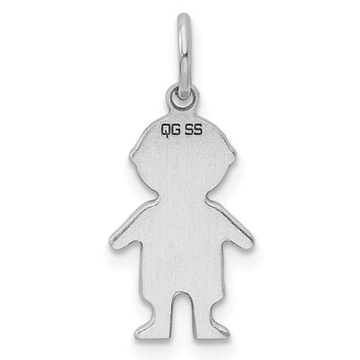 Sterling Silver Rhod-plated Eng. Boy Polished Front/Back Disc Charm, 21 x 10mm