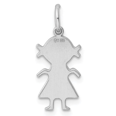 Sterling Silver Rhod-plated Eng. Girl Polished Front/Back Disc Charm, 21 x 10mm