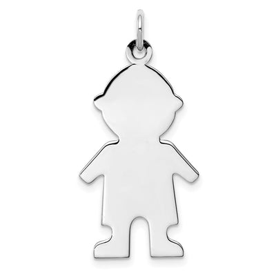 Sterling Silver Rhod-plated Eng. Boy Polished Front/Back Disc Charm, 30 x 16mm