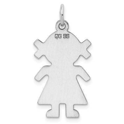 Sterling Silver Rhod-plated Eng. Girl Polished Front/Back Disc Charm, 30 x 16mm