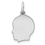 Sterling Silver Facing Right Engravable Boy Head Charm, Satin Back, 0.46mm Thick, 14 x 10mm view