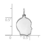 Sterling Silver Facing Right Engravable Boy Head Charm, Polished Back, 0.89mm Thick, 14 x 10mm view