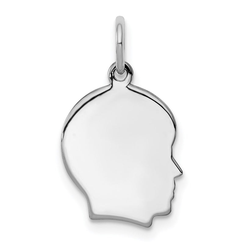 Sterling Silver Facing Right Engravable Boy Head Charm, Satin Back, 0.46mm Thick, 14 x 10mm