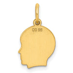 Gold Plated Sterling Silver Facing Right Engravable Boy Head Charm, Satin Back, 0.69mm Thick, 19 x 10mm view
