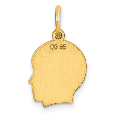 Gold Plated Sterling Silver Facing Right Engravable Boy Head Charm, Satin Back, 0.89mm Thick, 19 x 10mm