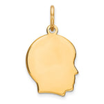 Gold Plated Sterling Silver Facing Right Engravable Boy Head Charm, Satin Back, 0.46mm Thick, 19 x 10mm view