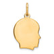 Gold Plated Sterling Silver Facing Right Engravable Boy Head Charm, Satin Back, 0.46mm Thick, 19 x 10mm