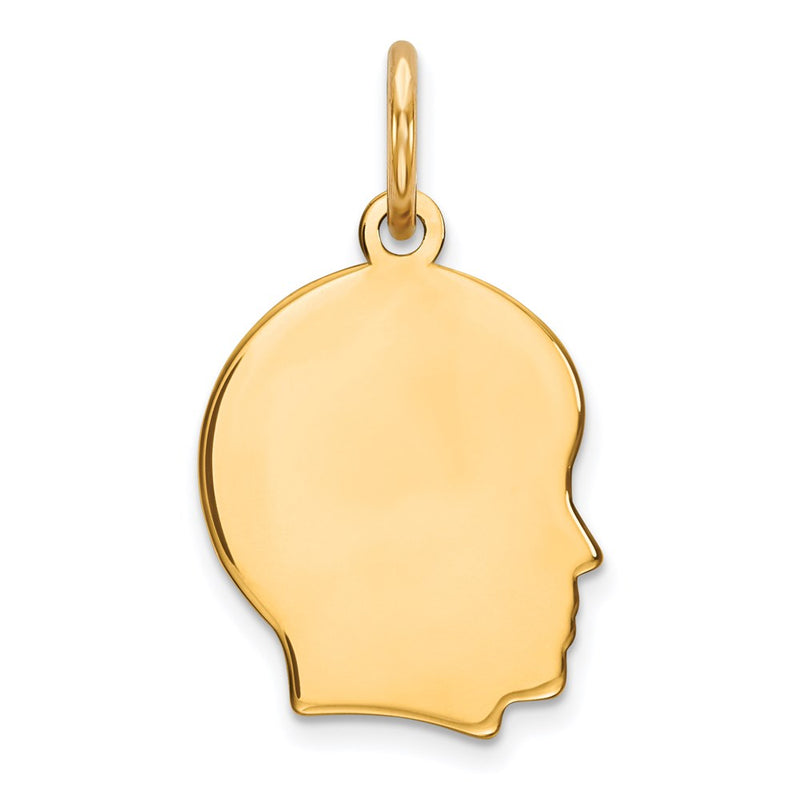 Gold Plated Sterling Silver Facing Right Engravable Boy Head Charm, Satin Back, 0.89mm Thick, 19 x 10mm
