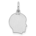 Sterling Silver Facing Left Engravable Boy Head Charm, Satin Back, 0.46mm Thick, 15 x 10mm view
