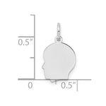 Sterling Silver Facing Left Engravable Boy Head Charm, Satin Back, 0.46mm Thick, 15 x 10mm view
