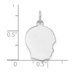Sterling Silver Facing Right Engravable Boy Head Charm, Satin Back, 0.69mm Thick, 17 x 14mm view