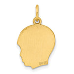 Gold Plated Sterling Silver Facing Right Engravable Boy Head Charm, Satin Back, 0.46mm Thick, 22 x 14mm view